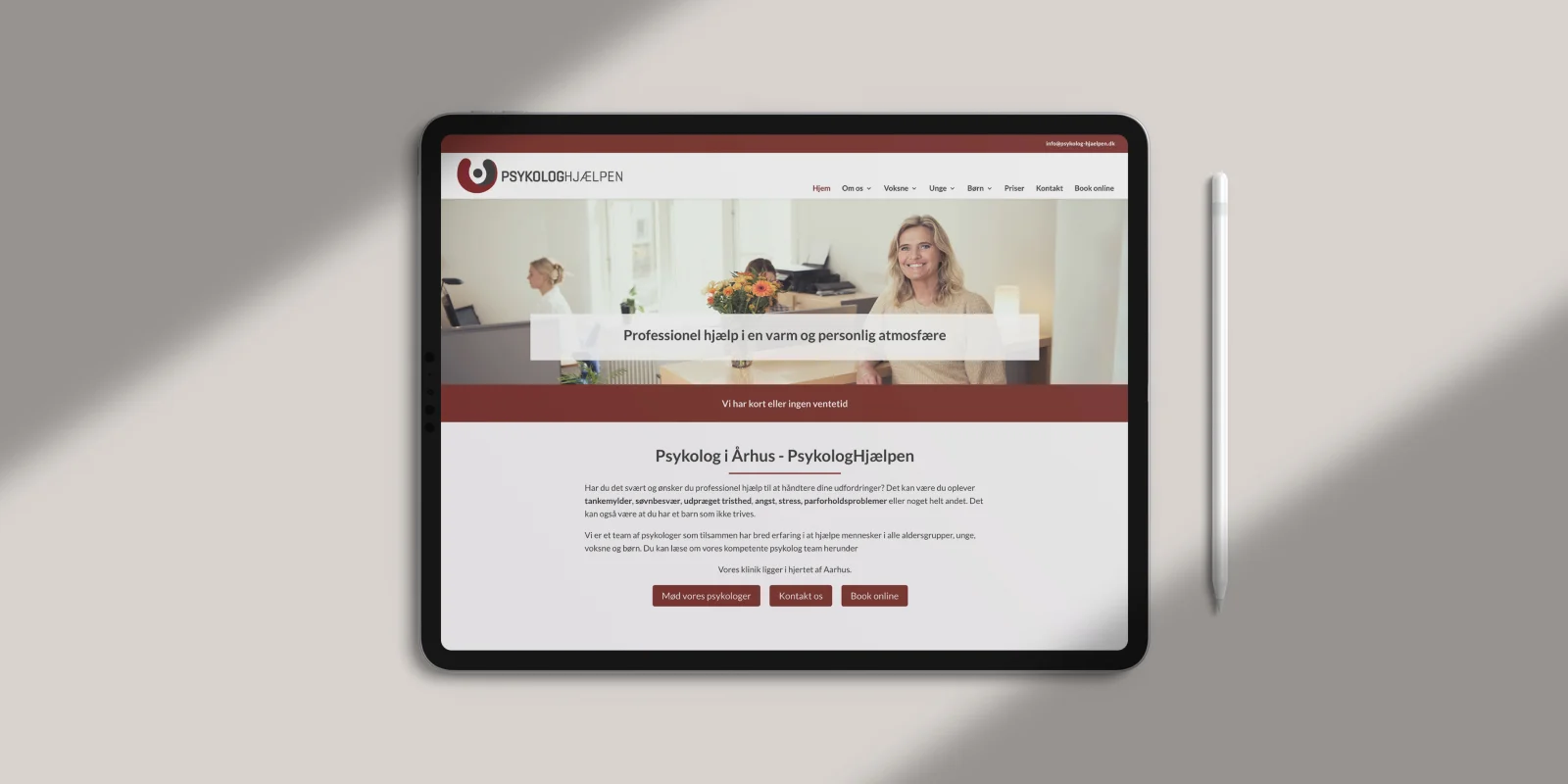 Hjemmeside design - optimeret til tablet for Psykologhjælpen | Rain Creative